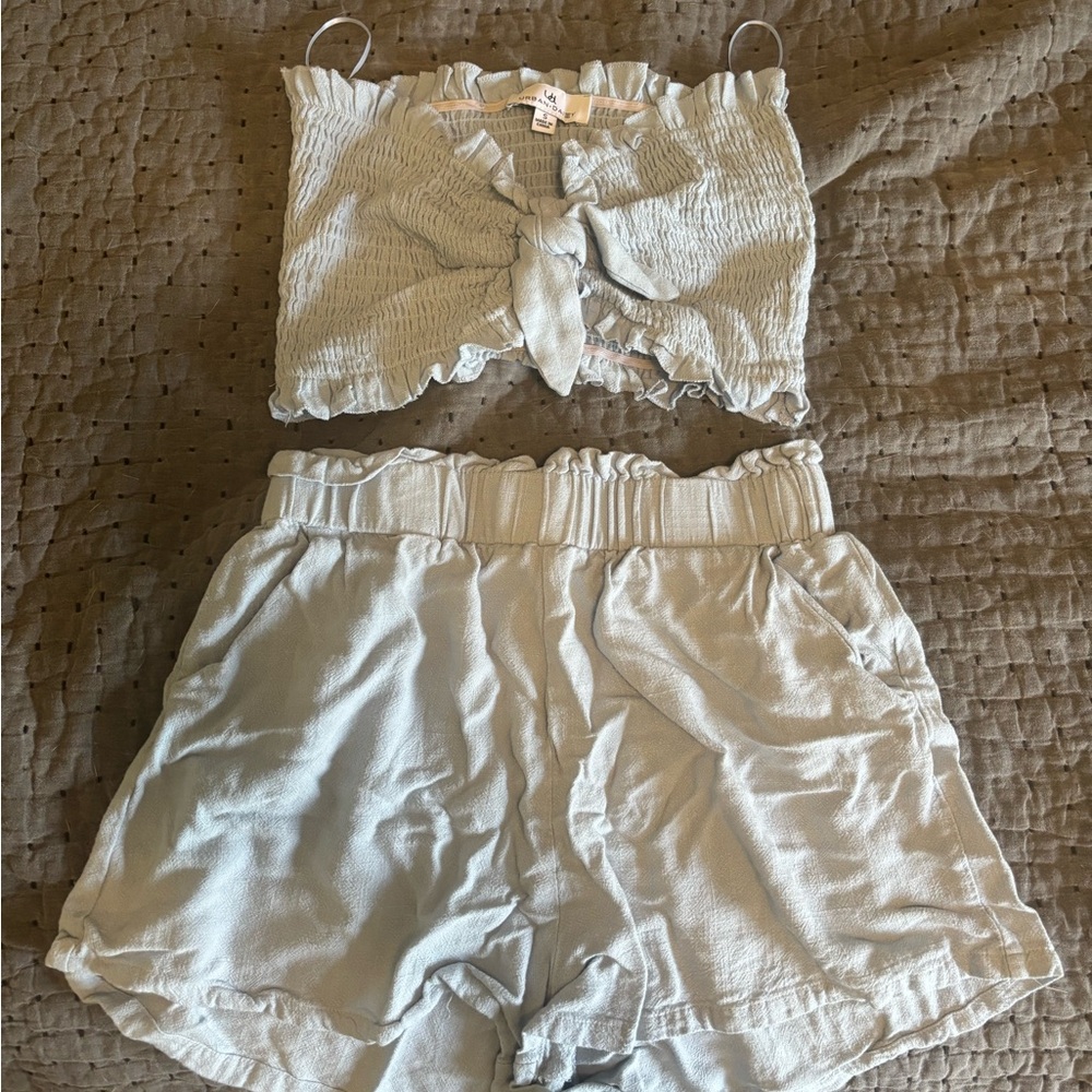 High Waist Blue Ruffled Shorts by Urban Daizy